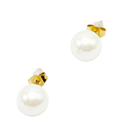 Boucles d’oreilles perle blanche – clous dorés | Mitsury