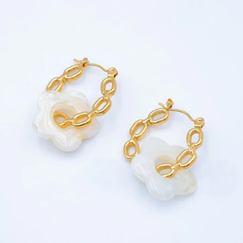 Boucles dorées fleur Nérélya – Créoles minimalistes | Mitsury